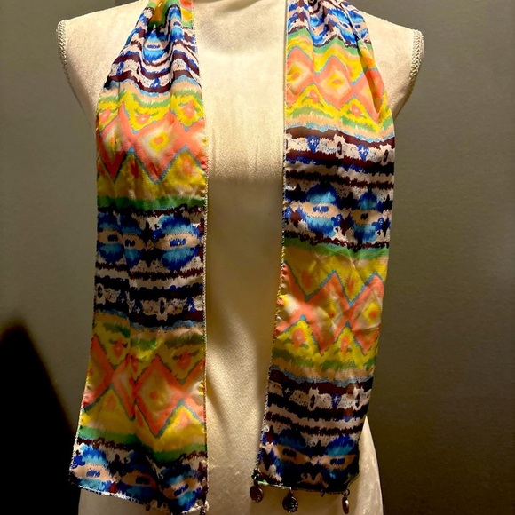 Scarf with Charms~MULTICOLORED Tie & Dye Scarf and Silver Charms - Picture 5 of 7